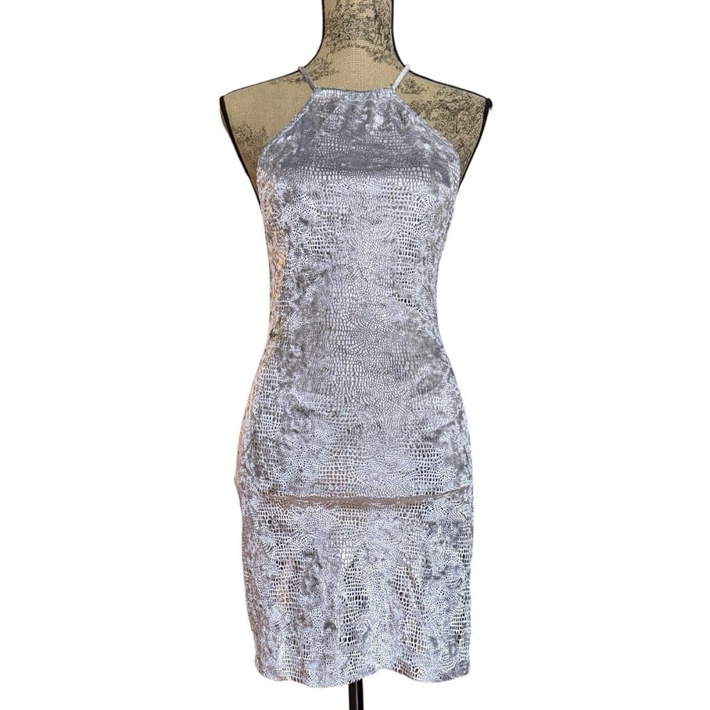 Frederick’s Of Hollywood Silver Velvet Snakeskin Halter Dress Size M